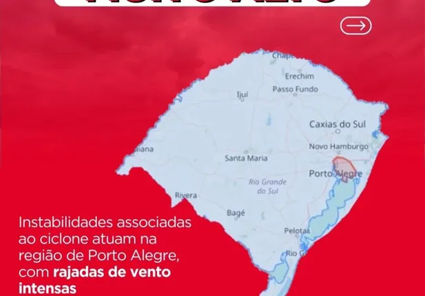 Defesa Civil faz alerta a ciclone em Porto Alegre