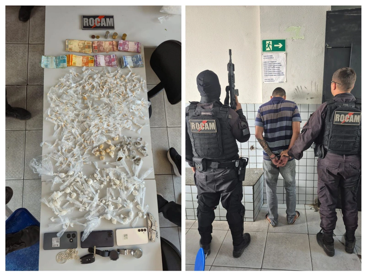 Drogas apreendidas e um dos suspeitos preso