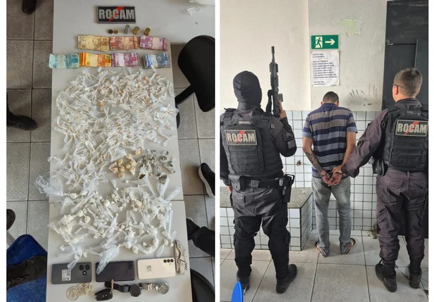 Drogas apreendidas e um dos suspeitos preso