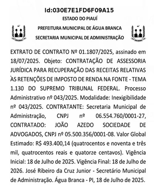 Extrato no valor de R$ 493.400,14