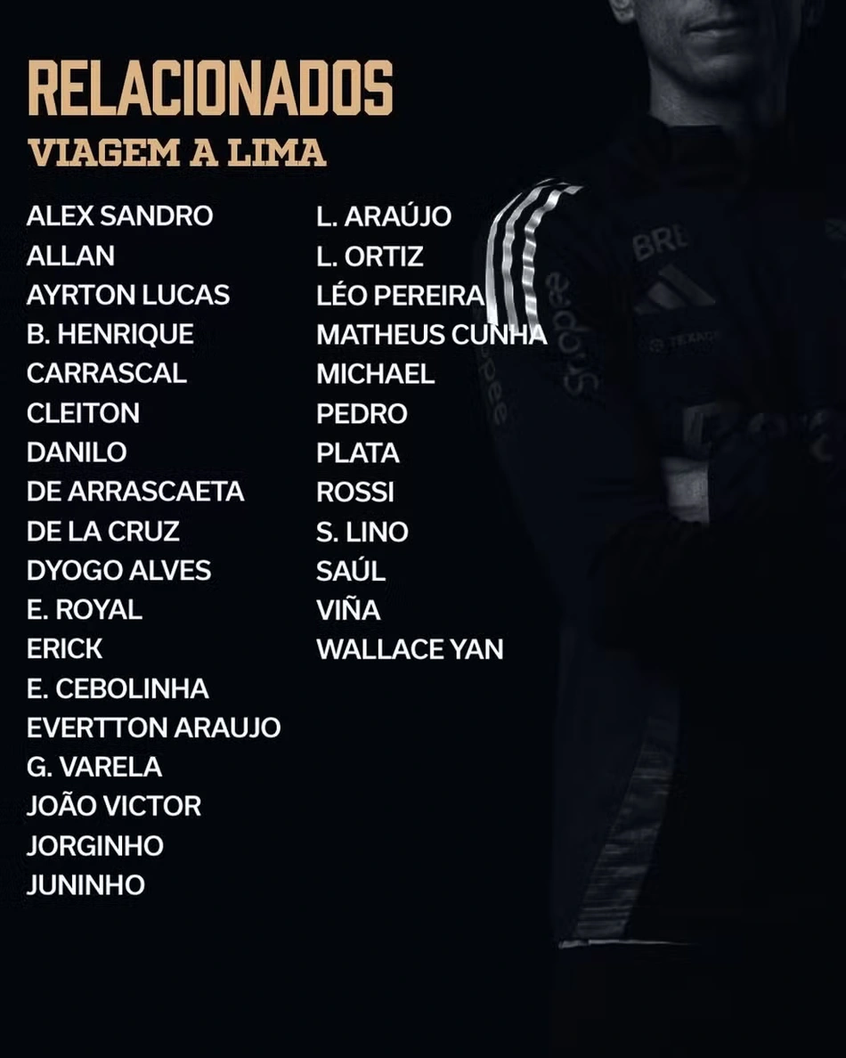 Flamengo divulga relacionados para a viagem a Lima
