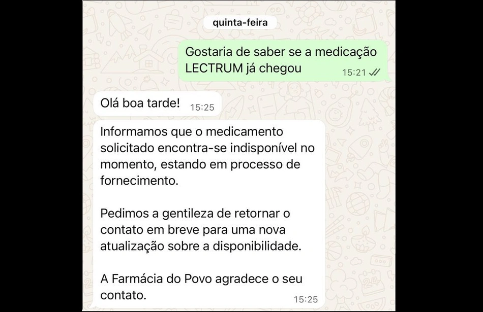 Mãe de Ana Liz foi comunicada sobre a falta do medicamento