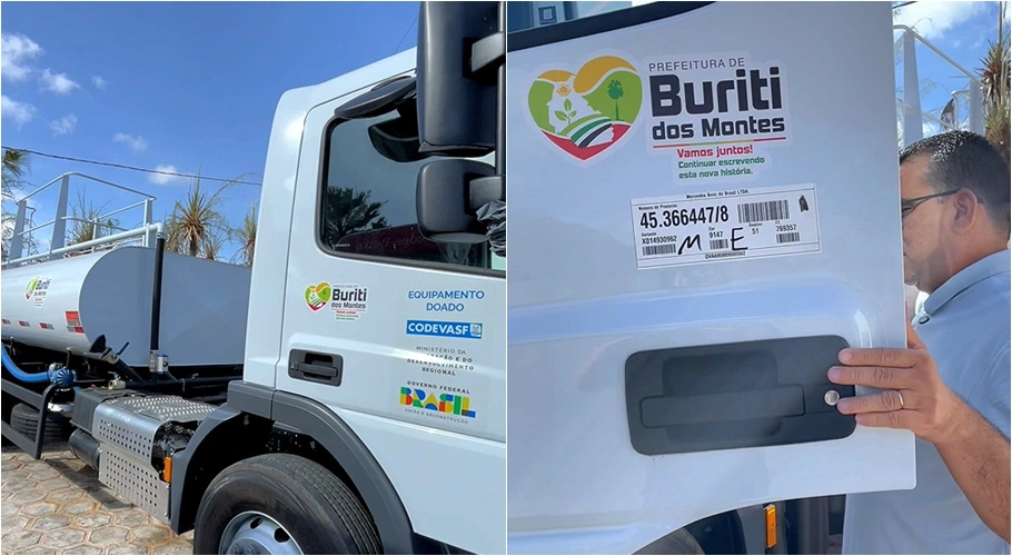 Prefeitura de Buriti dos Montes recebe novo carro-pipa para combate à estiagem