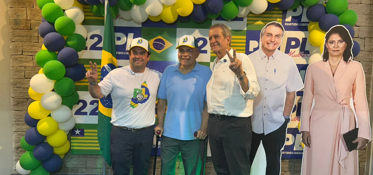 Presidente do PL no Piauí, Tiago Junqueira, ao lado do jornalista Toni Rodrigues e presidente do PL Nacional, Valdemar Costa Neto