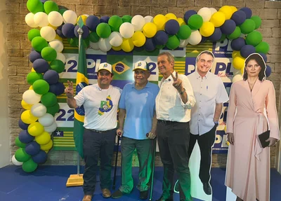 Presidente do PL no Piauí, Tiago Junqueira, ao lado do jornalista Toni Rodrigues e presidente do PL Nacional, Valdemar Costa Neto