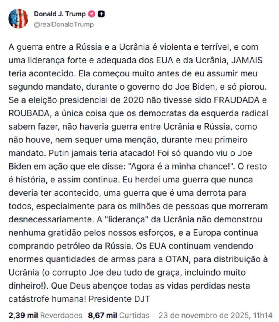 Publicação do presidente Donald Trump