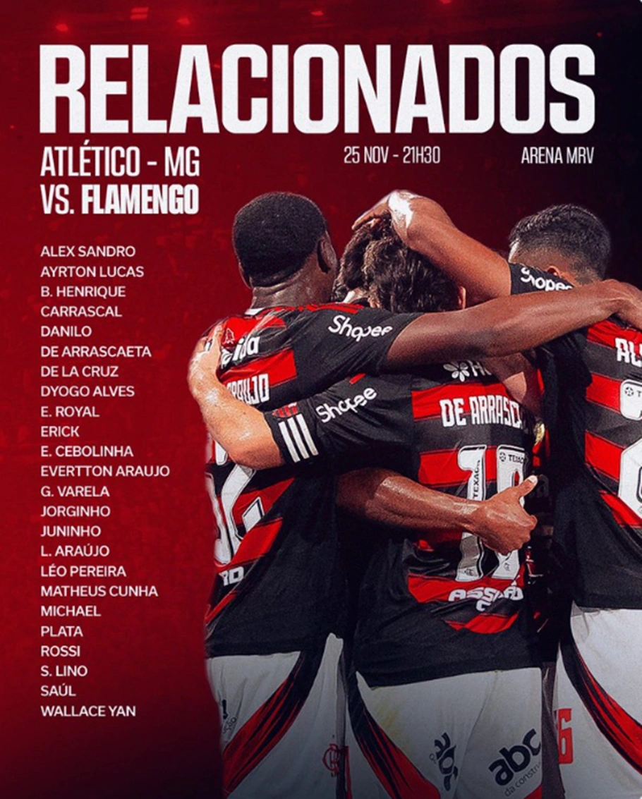 Relacionados do Flamengo para partida contra o Atlético-MG