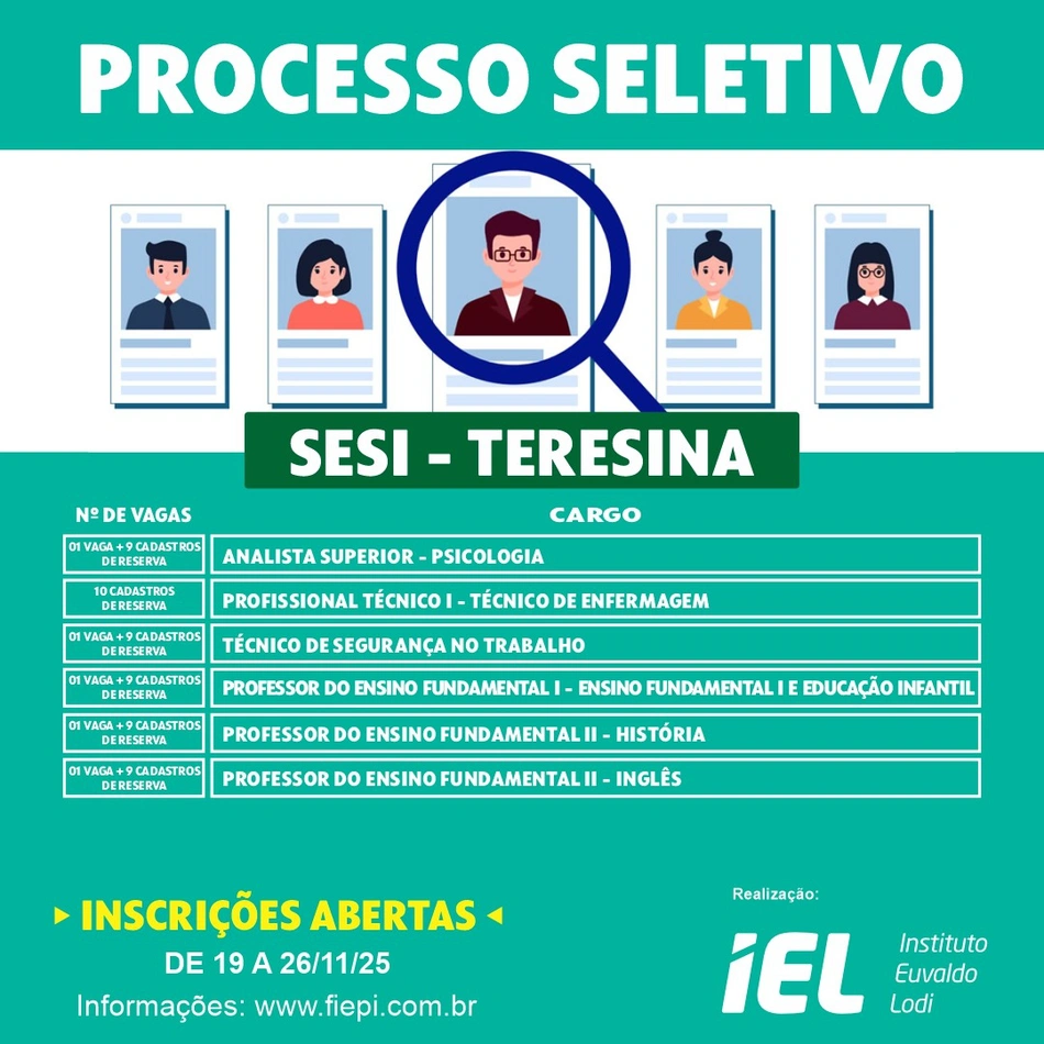SESI Piauí abre processo seletivo para vagas em Teresina