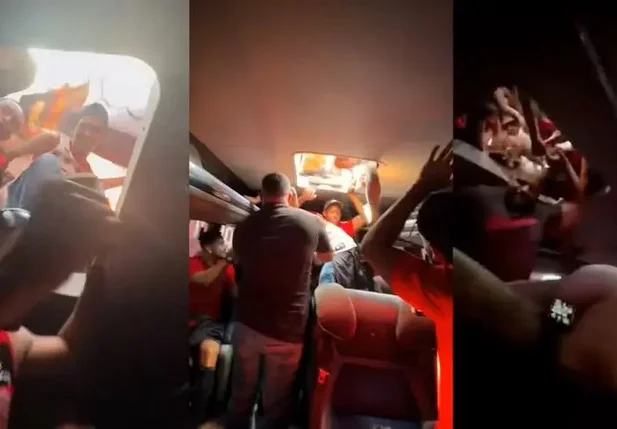 Torcedores do Flamengo sobem no teto e invadem ônibus durante o AeroFla