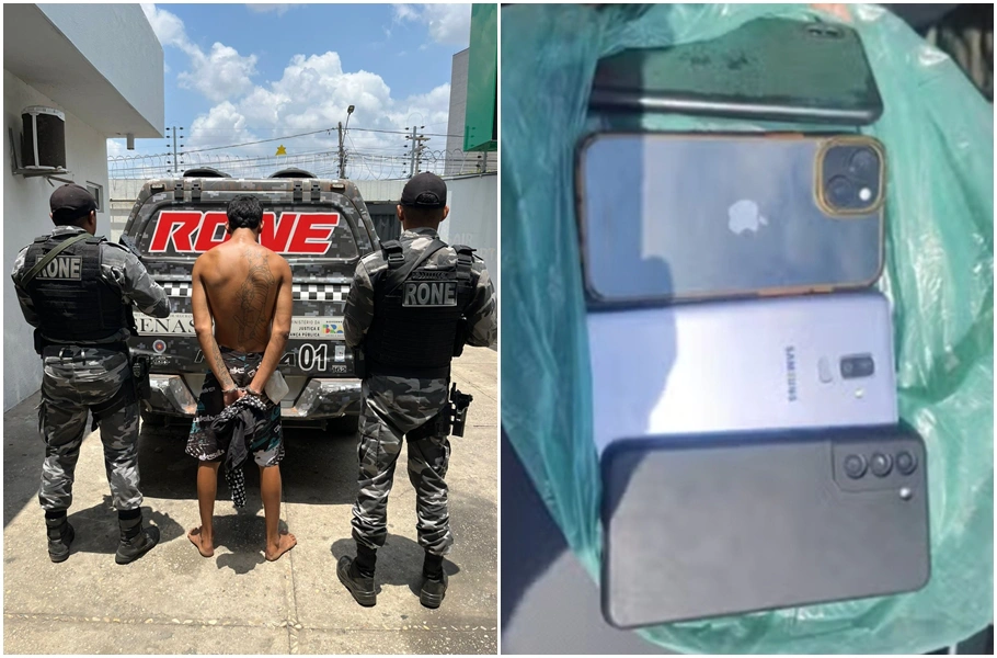 Um dos suspeitos preso e celulares recuperados em Teresina