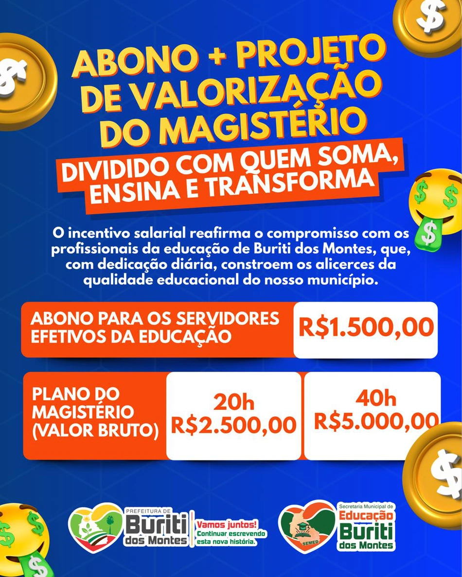 Anúncio de abono e reajuste salarial para profissionais da educação