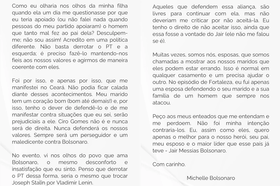 Continuação do pronunciamento de Michelle Bolsonaro