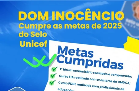 Dom Inocêncio cumpre metas de 2025 do Selo Unicef
