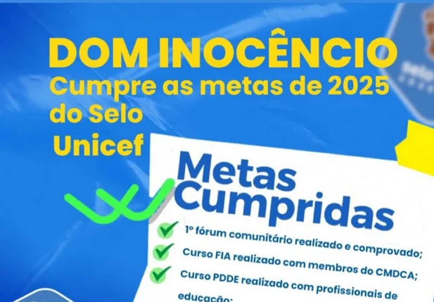 Dom Inocêncio cumpre metas de 2025 do Selo Unicef
