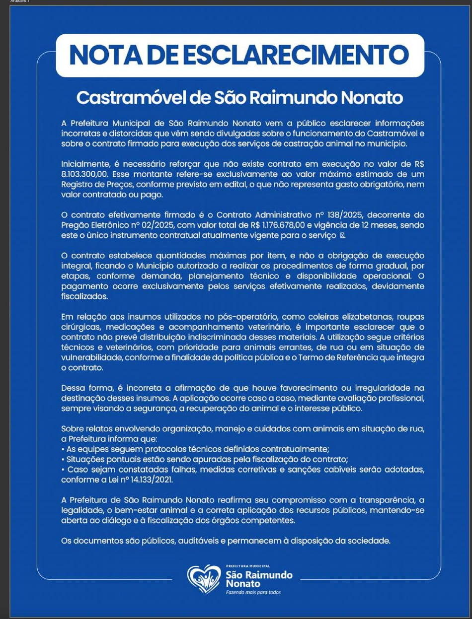 Funcionamento do Castramóvel em São Raimundo Nonato