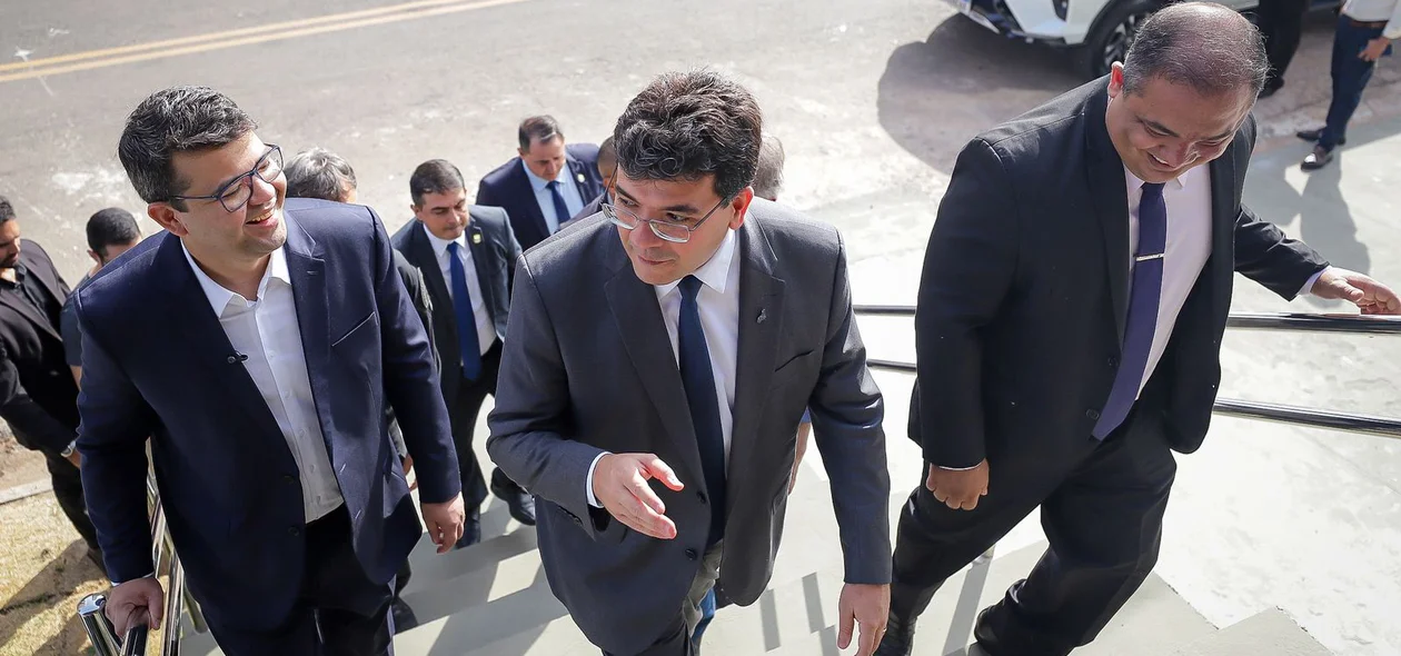 Governador Rafael Fonteles, secretário Chico Lucas e delegado-geral Luccy Keiko