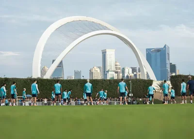 Jogadores do Flamengo em treino no Catar