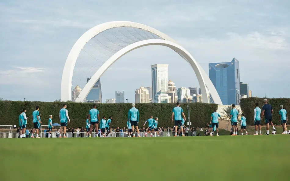 Jogadores do Flamengo em treino no Catar