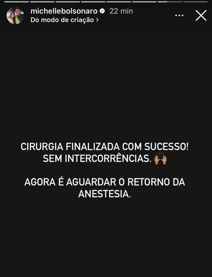 Post de Michelle anunciando término de cirúrgia de Bolsonaro