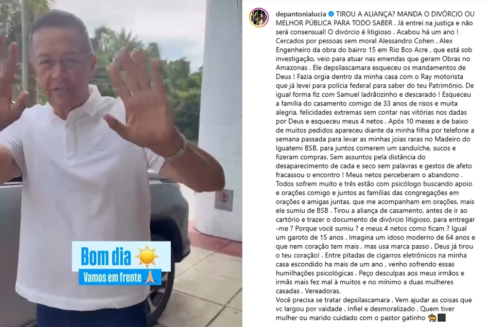 Postagem da deputada Ana Lúcia Câmara