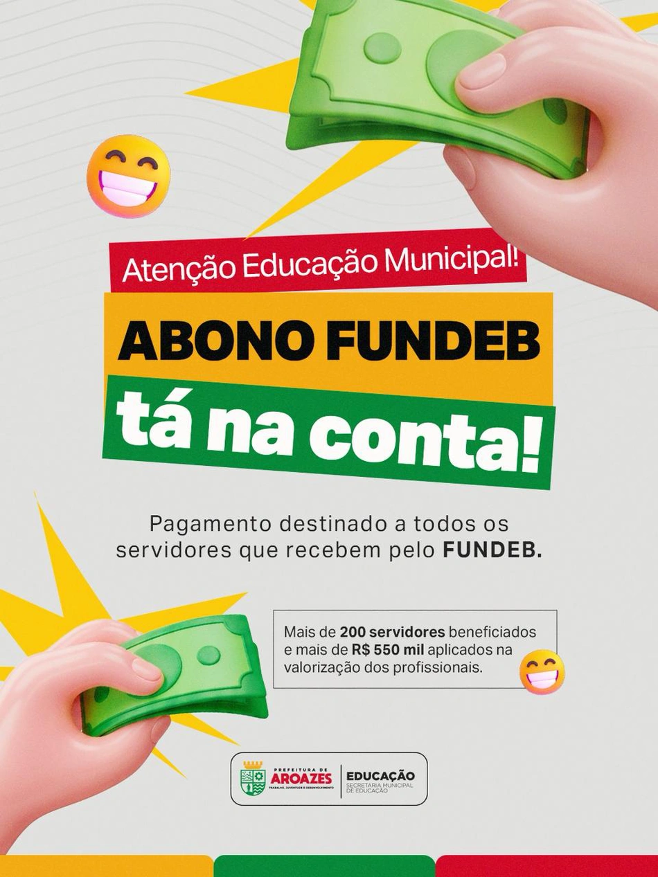 Prefeitura de Aroazes anuncia pagamento de abono para profissionais da Educação