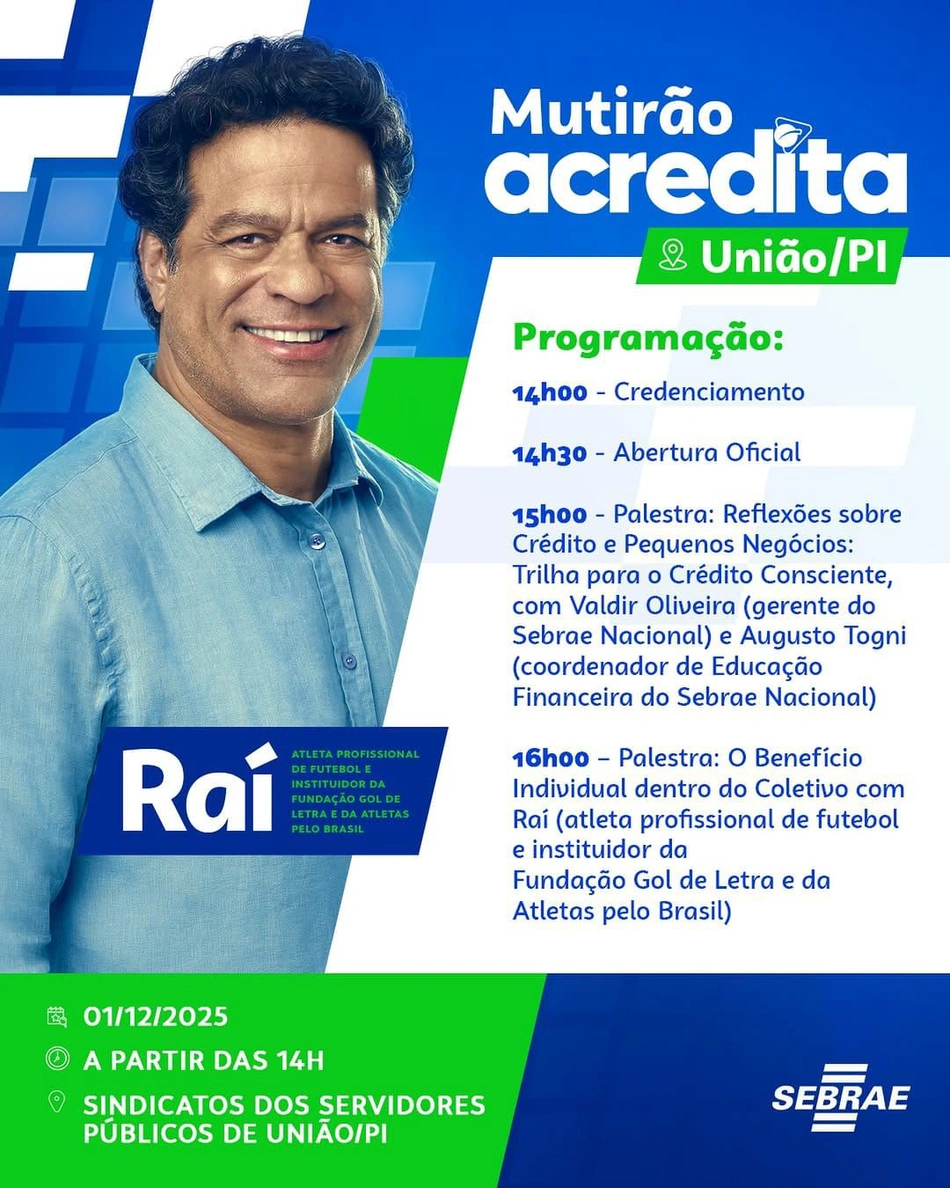 Prefeitura de União promove Mutirão Acredita com palestras e presença do tetracampeão Raí