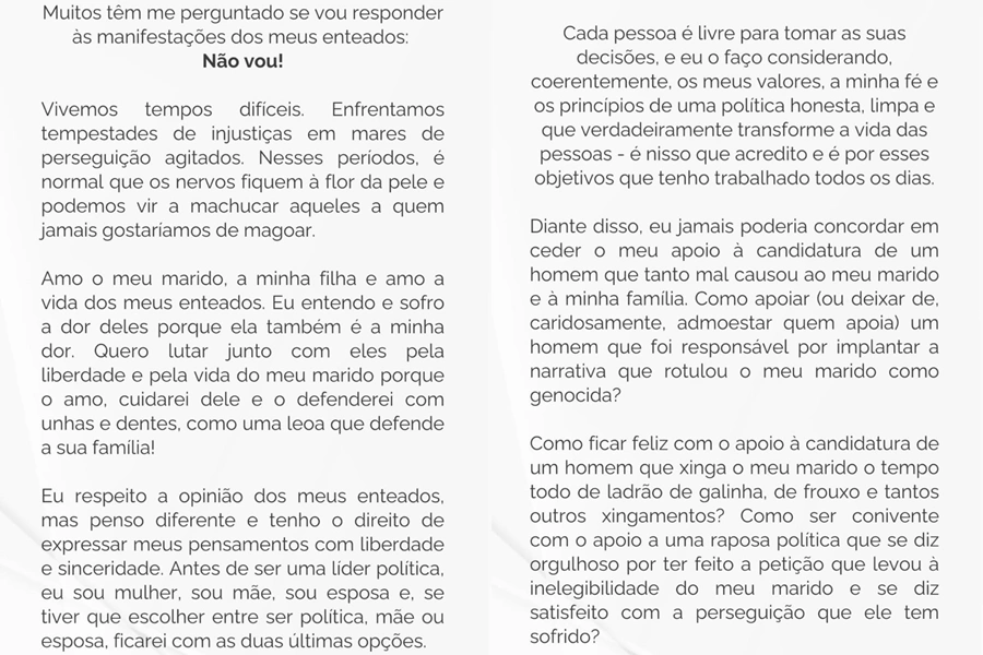 Pronunciamento de Michelle Bolsonaro
