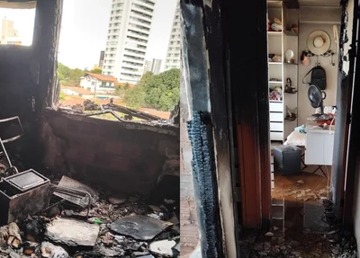 Quarto do apartamento destruído pelo incêndio