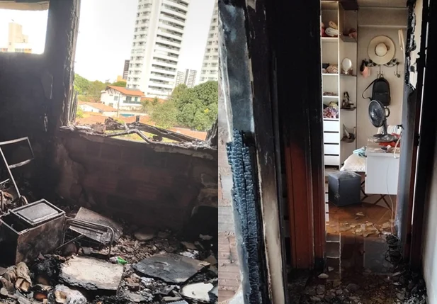 Quarto do apartamento destruído pelo incêndio