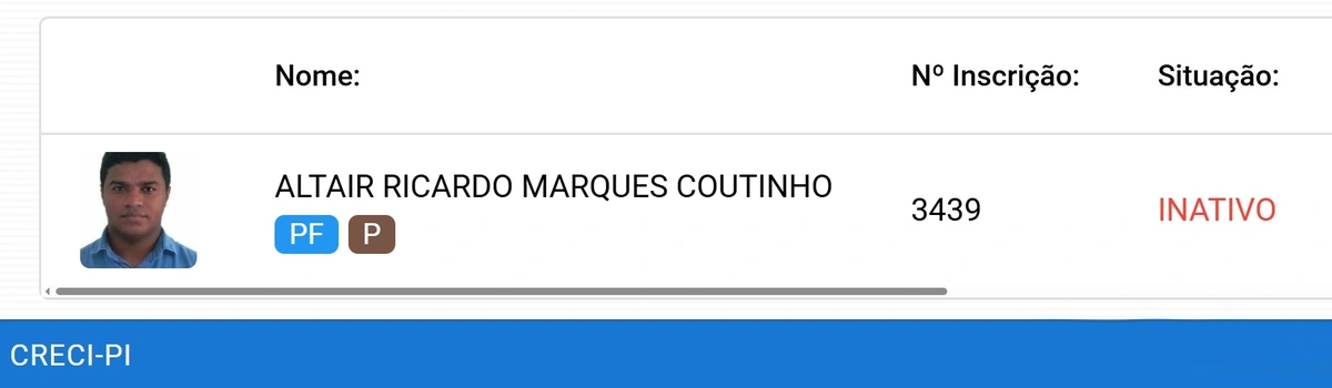 Registro de Ricardo Coutinho no Creci-PI cancelado