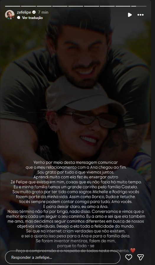 Storie publicado pelo cantor