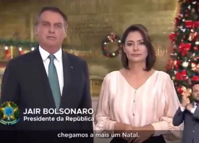 Trecho de mensagem de Natal publicada por Michelle utilizando vídeos de quando Bolsonaro estava à frente da Presidência.