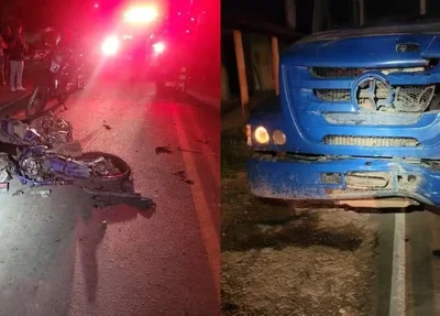 Colisão entre caminhão e moto em Vargem Grande