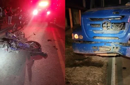 Colisão entre caminhão e moto em Vargem Grande