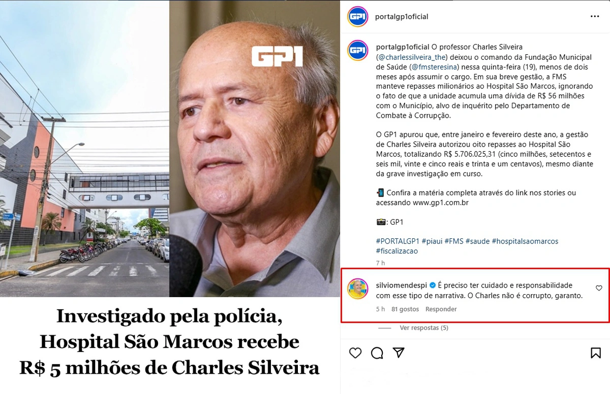 Comentário do prefeito Sílvio Mendes sobre reportagem do GP1
