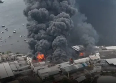 Incêndio em fábrica de óleo assustou moradores no Rio de Janeiro