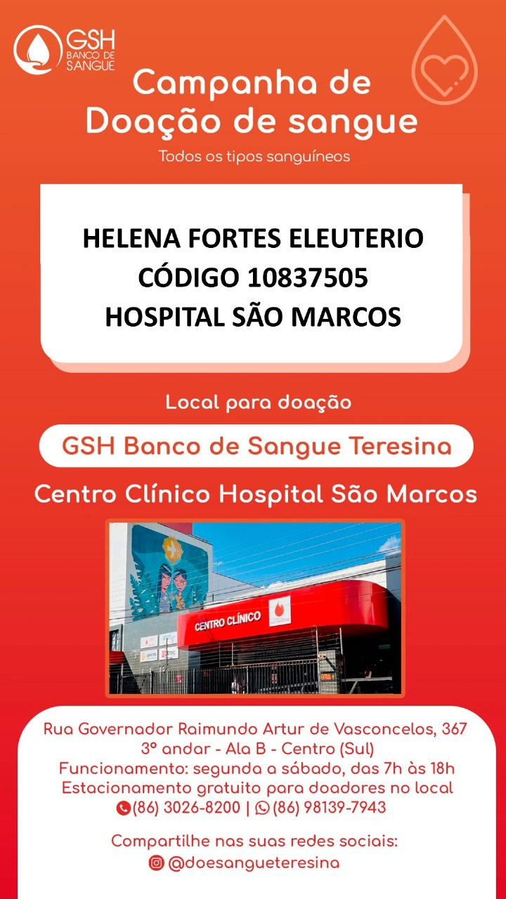 Campanha de doação de sangue para Helena