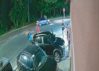 Imagens da câmera de segurança mostrou troca de tiros entre sargento e bandido