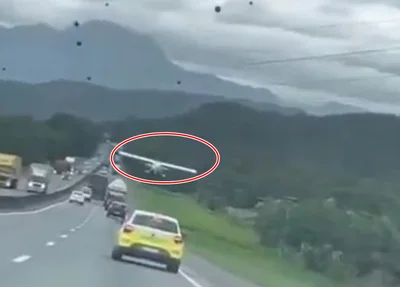 Avião faz pouso forçado na BR 101 em Santa Catarina