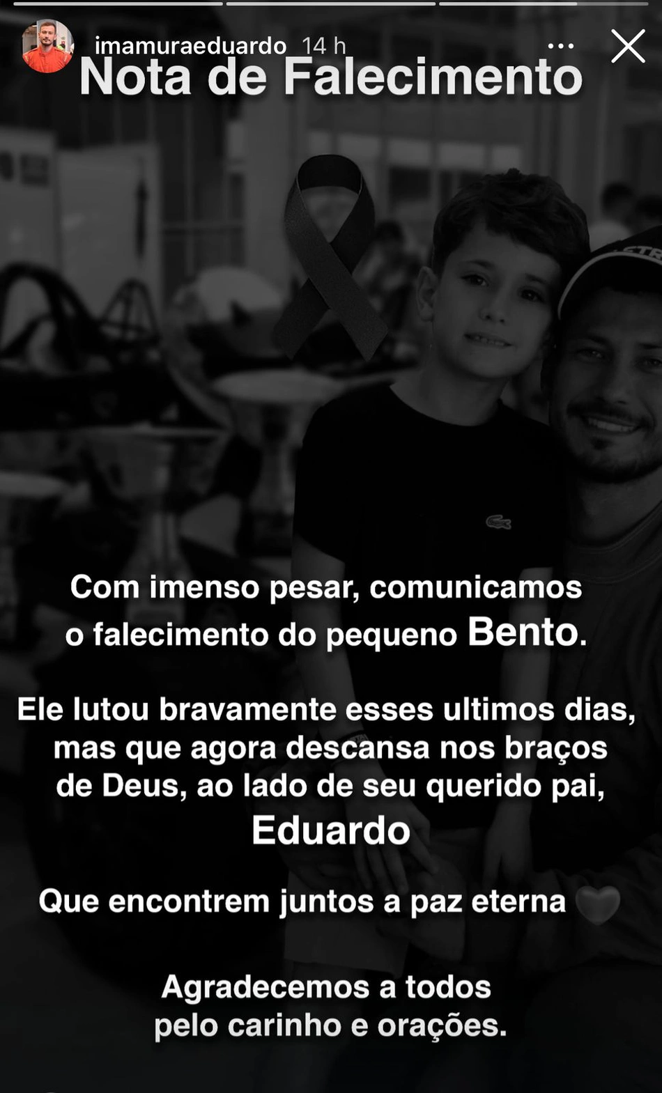 Filho de piloto morre aos 7 anos, três dias após a morte do pai em acidente