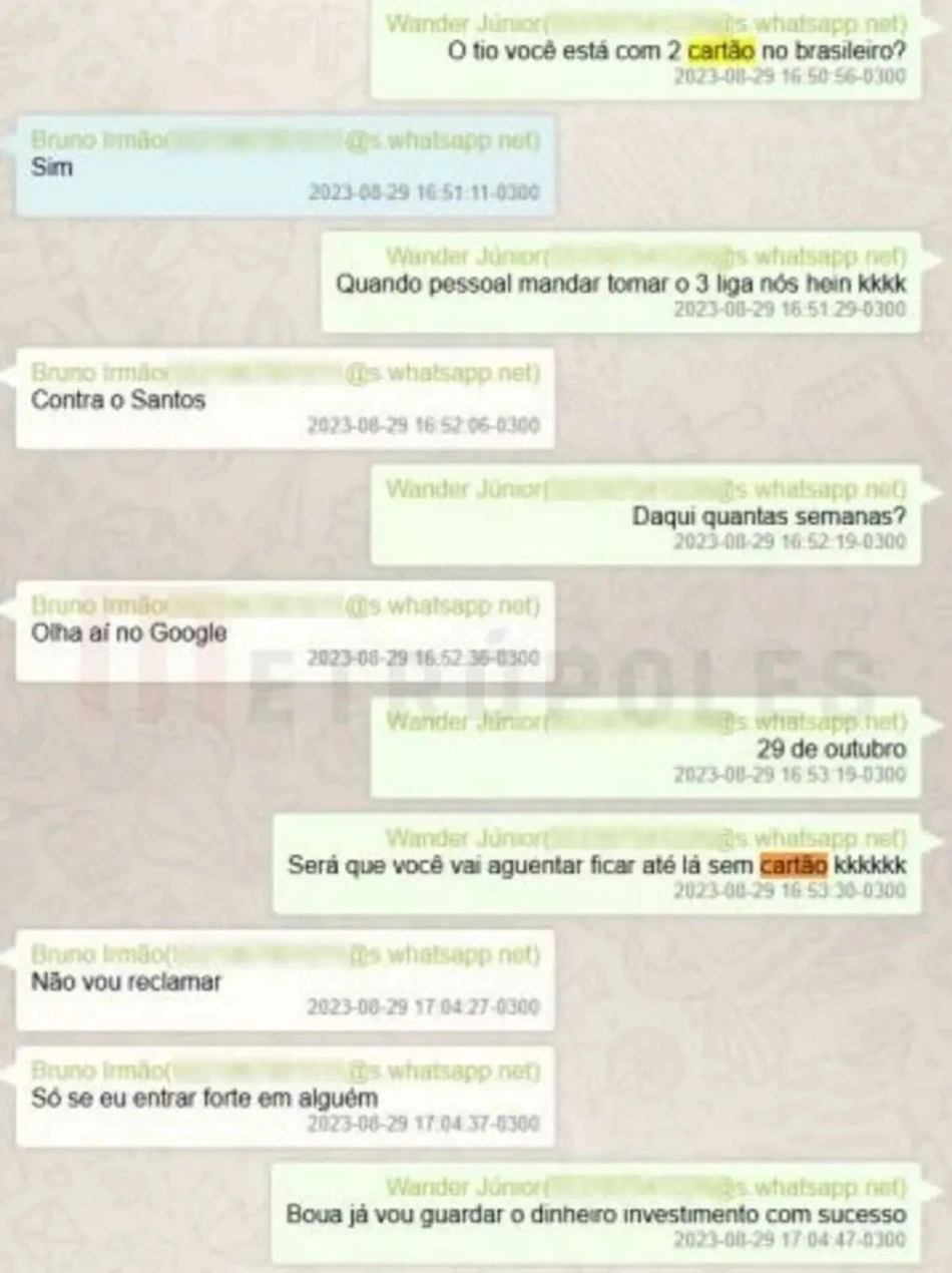 Print de conversa no WhatsApp entre Bruno Henrique e seu irmão, Wander Júnior