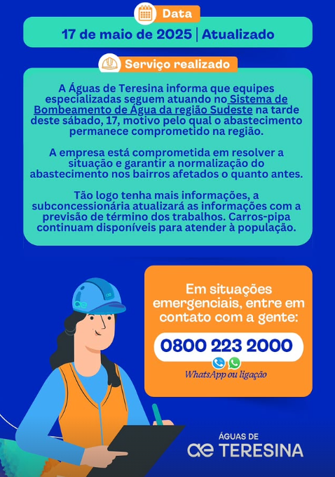Comunicado da Águas de Teresina no sábado (17)