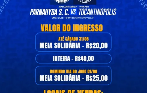 Confira os preços dos ingressos entre Parnahyba e Tocantinópolis