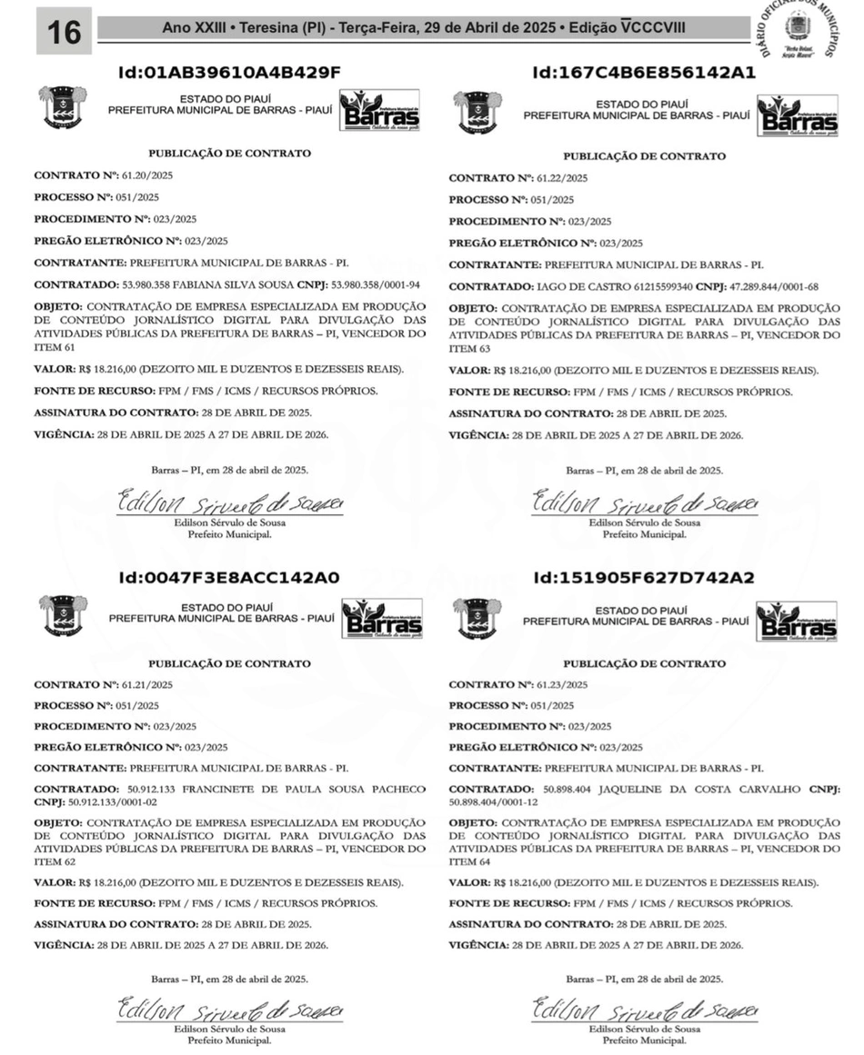 Contratos assinados pelo prefeito Edilson Capote