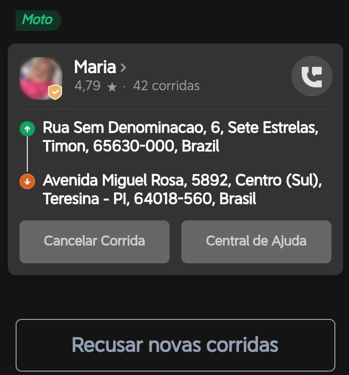 De acordo com o relato, a viagem teve início em Timon
