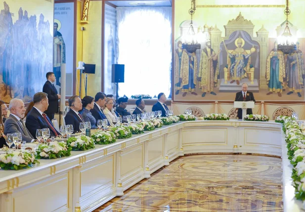 O presidente Lula durante almoço oferecido por Vladimir Putin