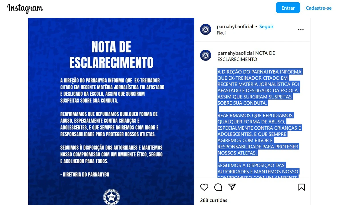 Parnahyba excluiu a nota de esclarecimento que tratava da prisão de Natanael