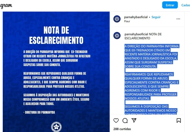 Parnahyba excluiu a nota de esclarecimento que tratava da prisão de Natanael
