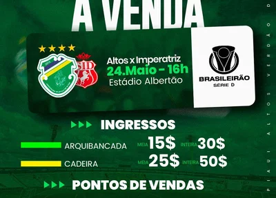 Preço e locais de vendas do ingressos da partida entre Altos e Imperatriz pela Série D 2025