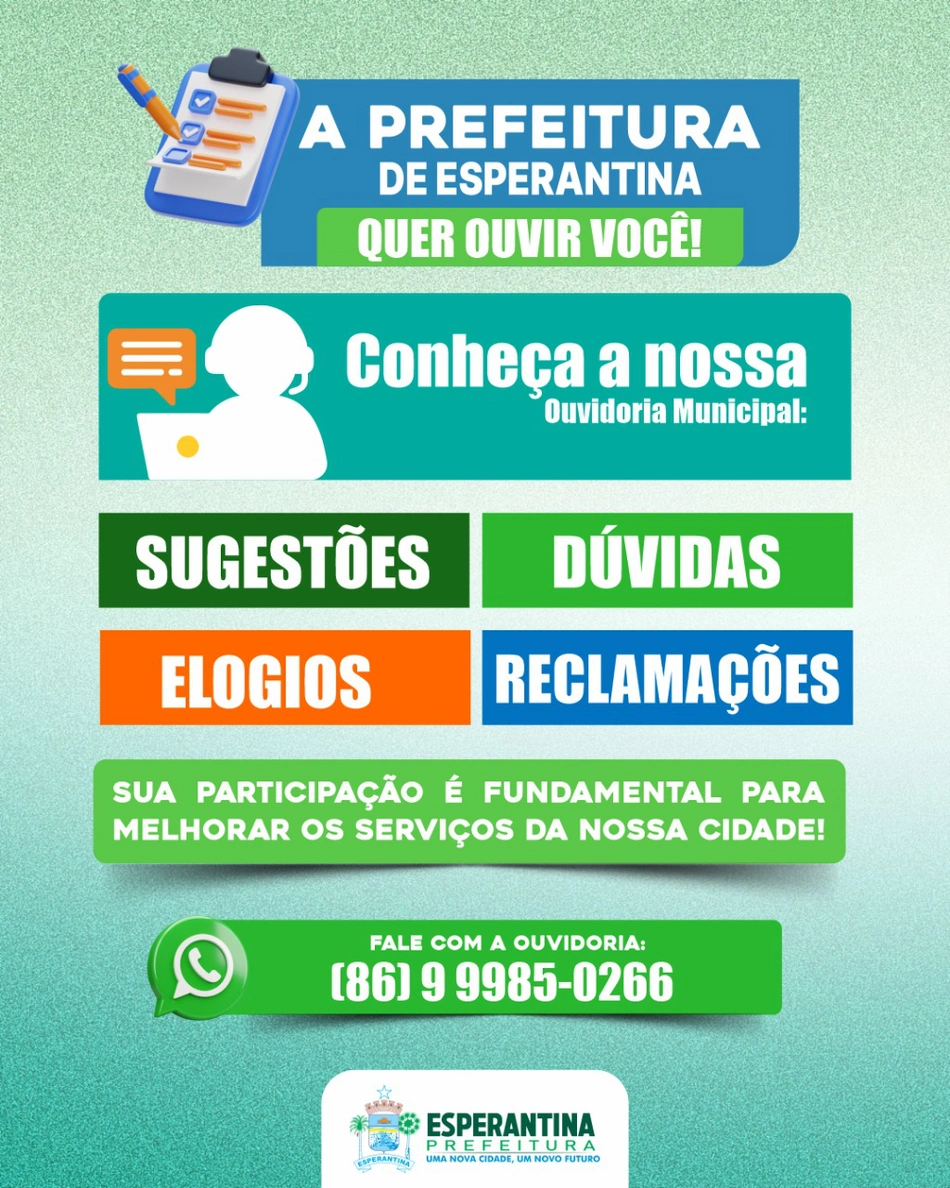 Prefeitura de Esperantina divulga canal da Ouvidoria Municipal